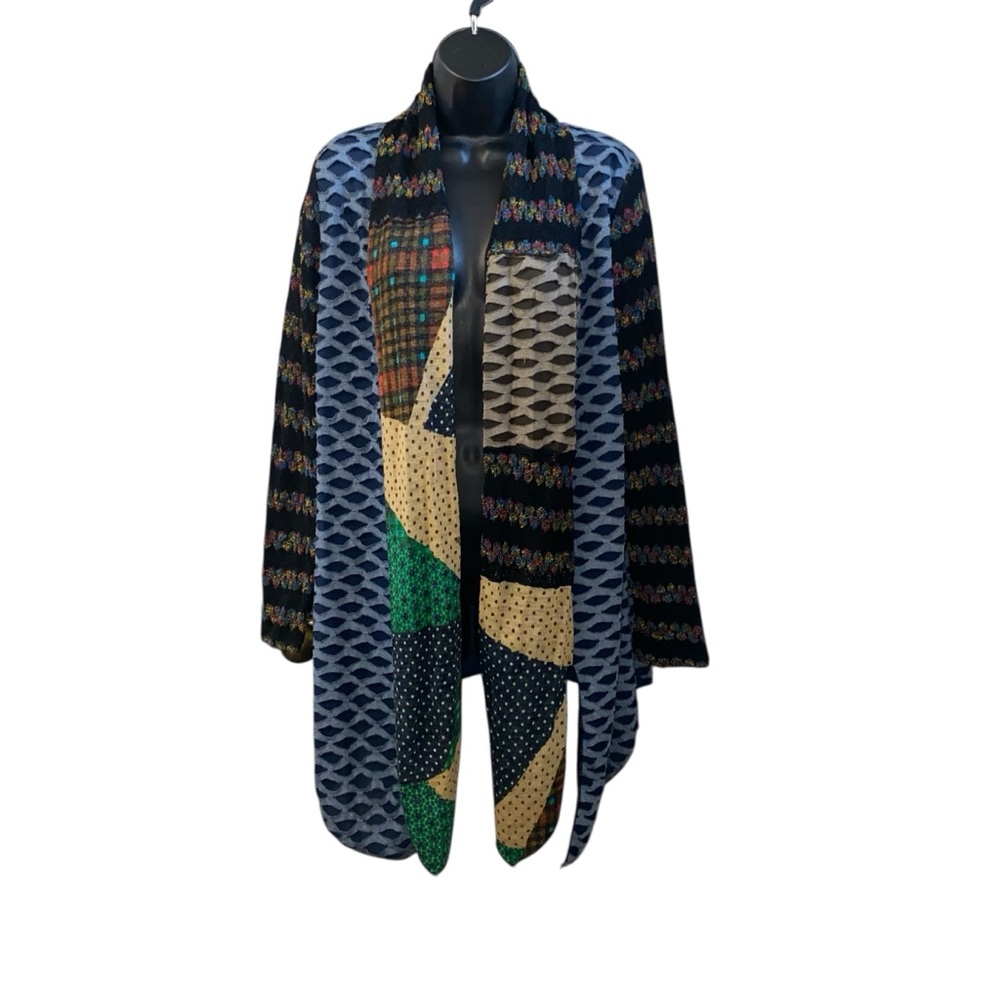 Dor Dor Women's Open Front Patchwork Cardigan Boho Artsy Kimono Jacket Size S